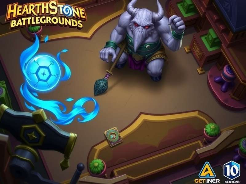 Hearthstone Battlegrounds Season 10 का प्रमुख दृश्य, नए मिनियन और हीरो दिखाते हुए