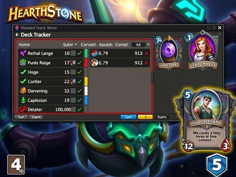 Hearthstone deck tracker overlay on a game screen showing card statistics and win probabilities